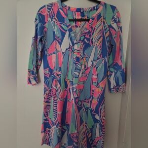 Lilly Pulitzer Ali Out to Sea Dress Size XS Pink Blue 3/4 Sleeve Mini